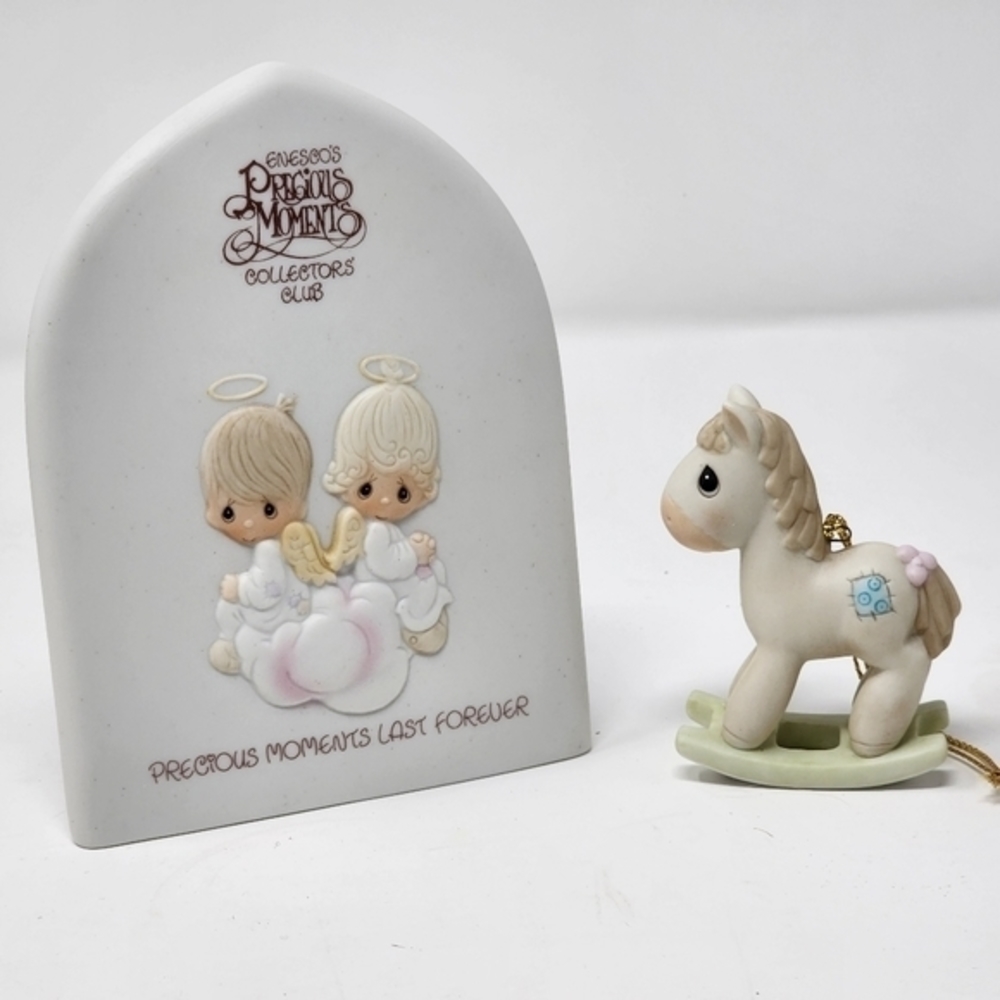 1Vintage Precious Moments Collectors Club And 1Rocking Horse Christmas Ornament